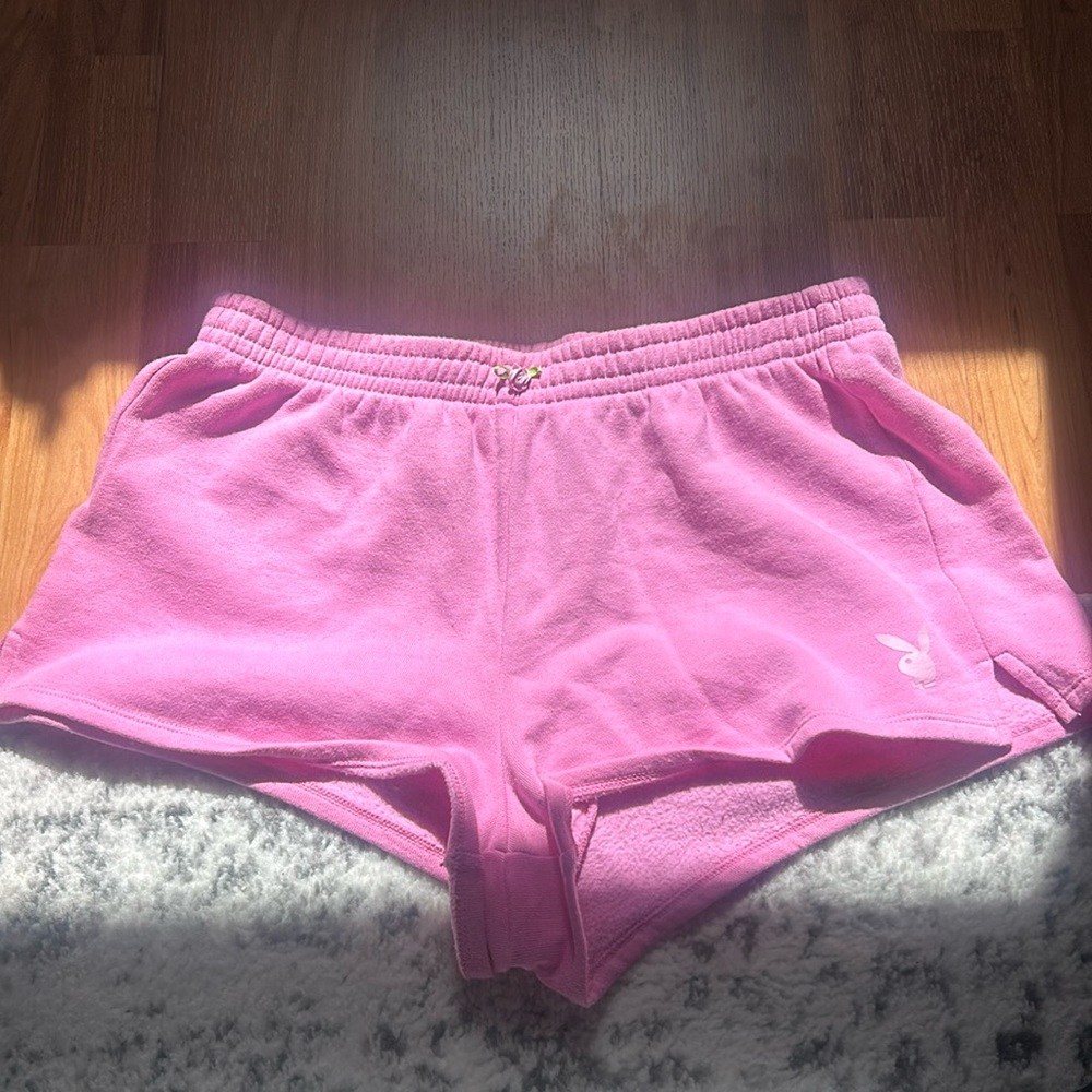Pink playboy by PacSun sweat-shorts with rose detailing.
